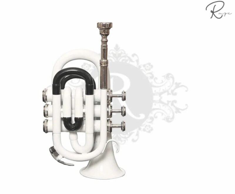 Rmze Standard White Pocket Trumpet Set including Hardcase, Mouthpiece, Value Oil, Gloves - Musical Instruments