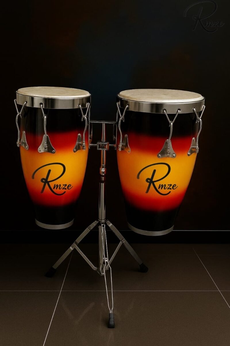 Rmze Sunburst Congo Drum Set – Premium Handcrafted Double Conga Drums with Stand - Musical Instrument