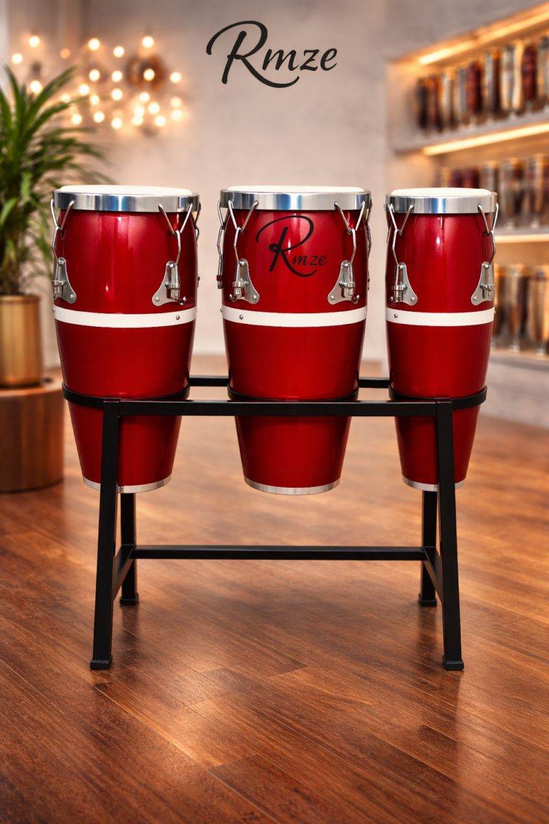 RMZE Premium Red Conga Drum Set with Stand – Professional Percussion Instrument | Wholesale & Worldwide Shipping