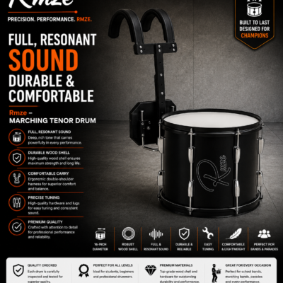 Rmze 14 inch tenor drum with adjustable shoulder harness for marching bands