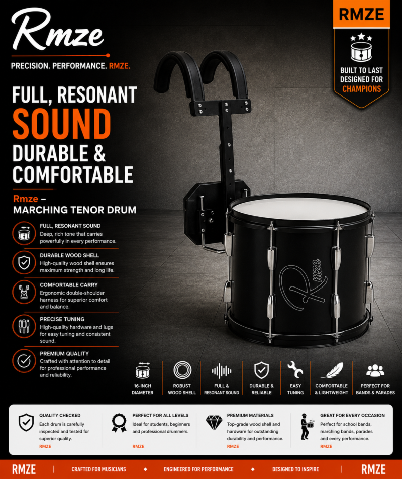 Rmze 14 inch tenor drum with adjustable shoulder harness for marching bands