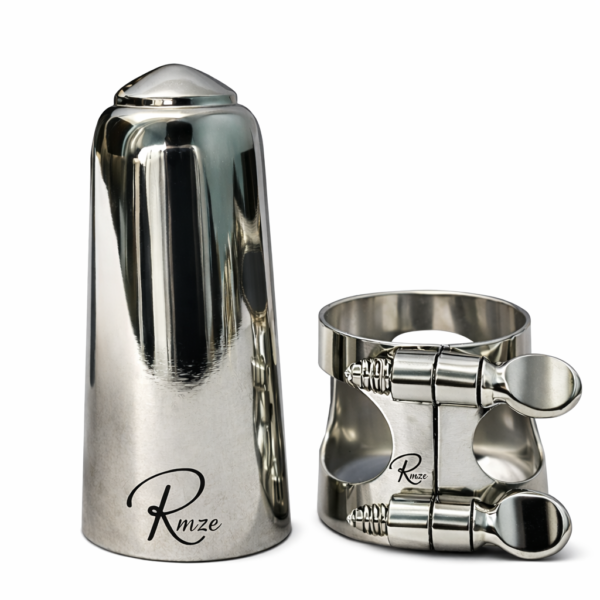 Rmze Nickel Polished Saxophone Ligature & Cap Set | Strong Reed Grip, Smooth Airflow | Durable Metal Ligature for Alto / Tenor Saxophone - Musical Instrument