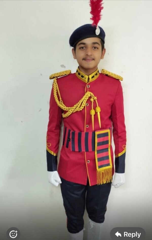 Premium Kids School Band Uniform Set - Red & Gold Royal Marching Band Costume for Fancy Dress, Republic Day & Annual Functions