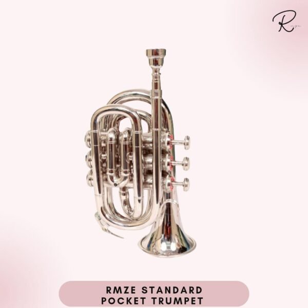 Rmze Standard Pocket Trumpet Silver Finish – Bb Pocket Trumpet for Students & Professionals | Compact Mini Trumpet with Smooth Valves