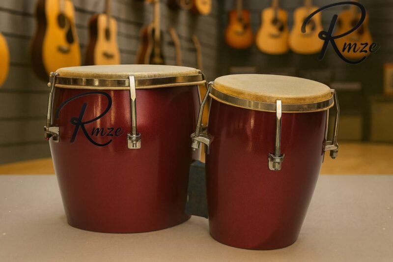 Red Wooden Bongo Drum Set (Pair) – Professional Hand Percussion Bongos with Metal Tuning for Kids, Beginners & Musicians