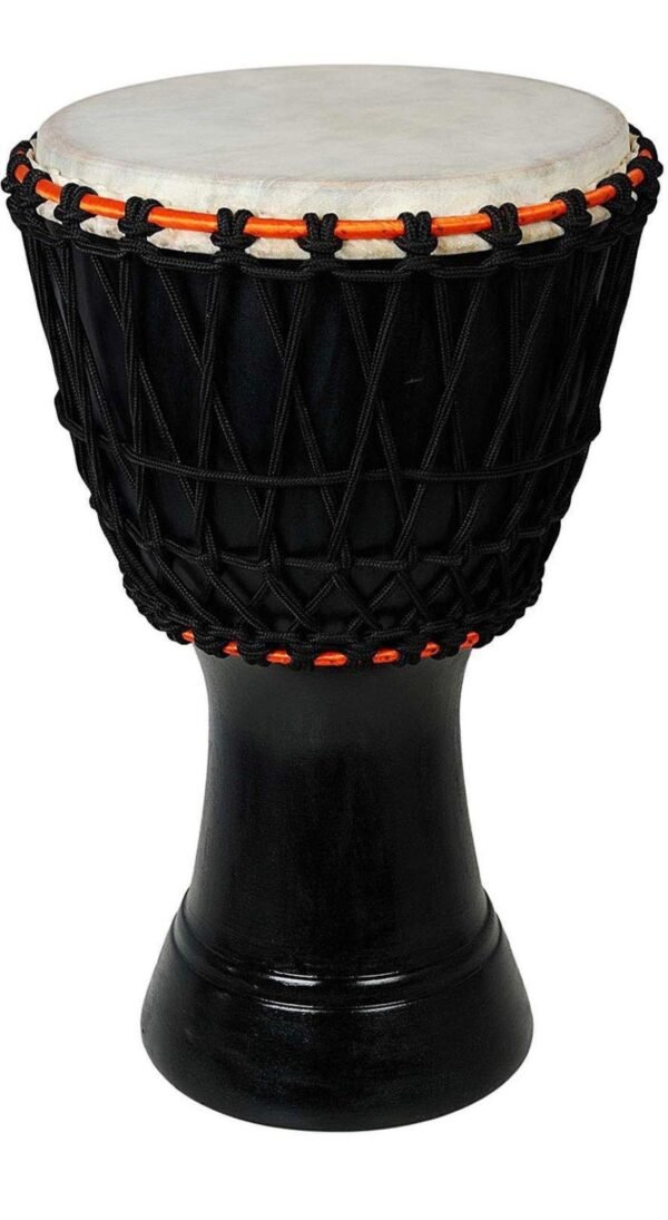 Professional Black Djembe Drum – Handcrafted Wooden African Djembe with Rope Tuning & Natural Skin Head for Studio, Stage & Beginners