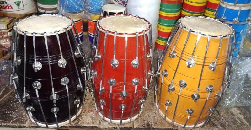Professional Wooden Dhol Drum Set – Punjabi Bhangra Dhol for Wedding, Band & Event (Multiple Colors)