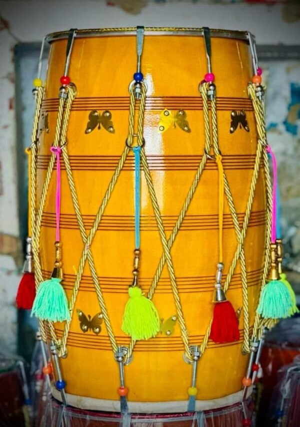 Premium Punjabi Dhol Drum – Handcrafted Wooden Bhangra Dhol with Colorful Rope Tuning for Wedding & Band