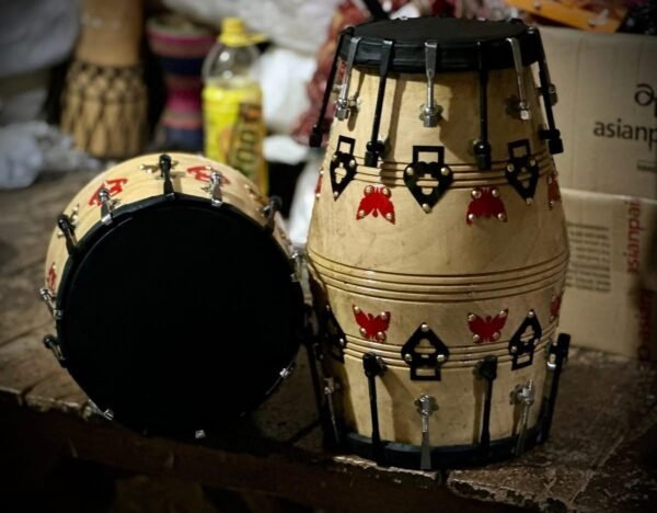 Premium Wooden Designer Dholak Set (Pair) with Nut Bolt Tuning – Professional Stage & Wedding Dholak