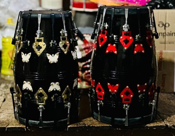 Wooden Black Designer Dholak – Professional Nut Bolt Tuning Wooden Dholak for Stage, Wedding Bhajan