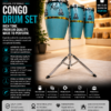 Rmze 3-piece blue wooden Congo drum set with 10 11 and 12 inch drums and stand