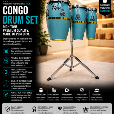 Rmze 3-piece blue wooden Congo drum set with 10 11 and 12 inch drums and stand