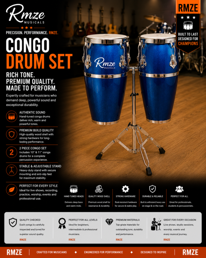 Professional Congo Drum Set with Stand | Hand Tuned Percussion Instrument | Export Quality