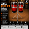 Rmze 2-piece red wooden Congo drum set with 10 and 11 inch drums and adjustable stand