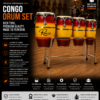 Rmze 4-piece blue and gold wooden Congo drum set with 10 11 11.75 and 12.5 inch drums and rack stand