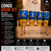 Rmze 4-piece blue and gold wooden Congo drum set with 10 11 11.75 and 12.5 inch drums and rack stand
