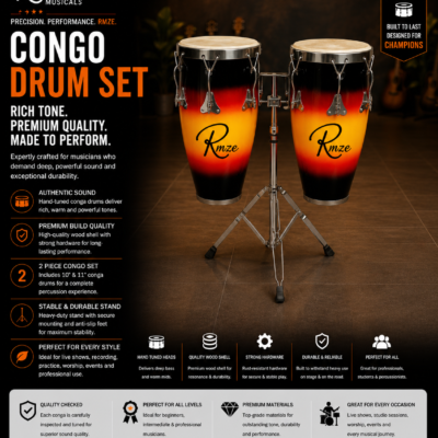 Rmze 2-piece wooden Congo drum set with 10 and 11 inch drums and adjustable stand