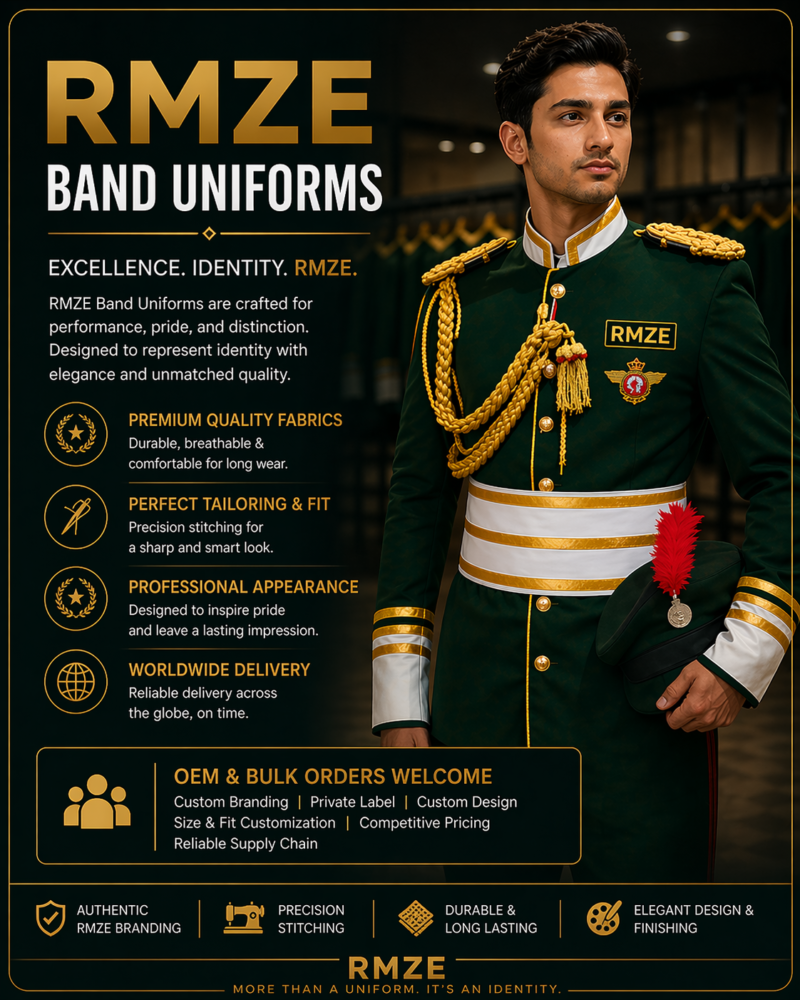 Rmze Premium Band Uniform | Military Parade Dress | Marching Band Uniform | OEM Bulk Export Supplier