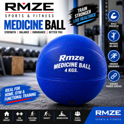 RMZE 4 KG blue medicine ball with durable rubber surface for strength and functional training