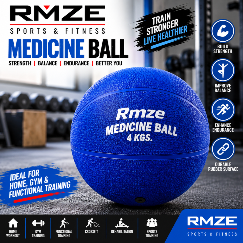 RMZE 4 KG blue medicine ball with durable rubber surface for strength and functional training