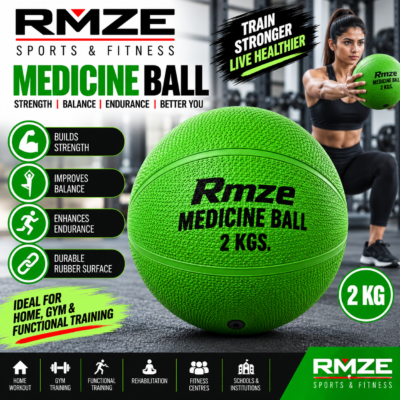 Rmze 2 KG green medicine ball with textured rubber surface for strength and functional training