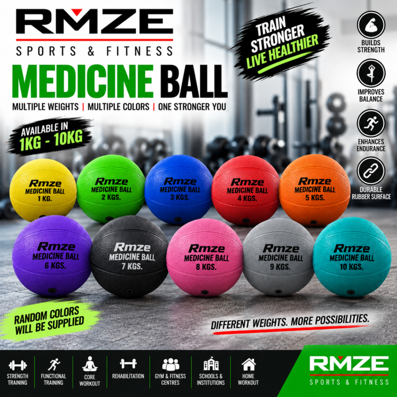 RMZE 1-10 KG blue medicine ball with durable rubber surface for strength and functional training