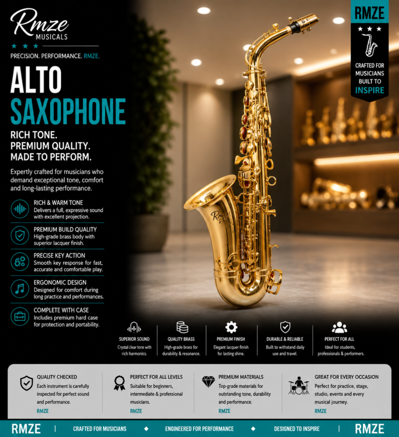Rmze gold alto saxophone with high-grade brass body and hard case