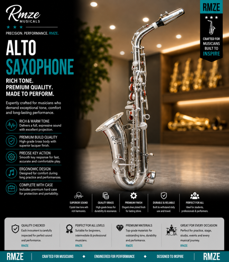 Rmze silver alto saxophone with high-grade brass body and hard case
