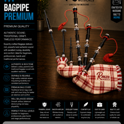 Rmze Scottish bagpipe with traditional wood pipes and bag