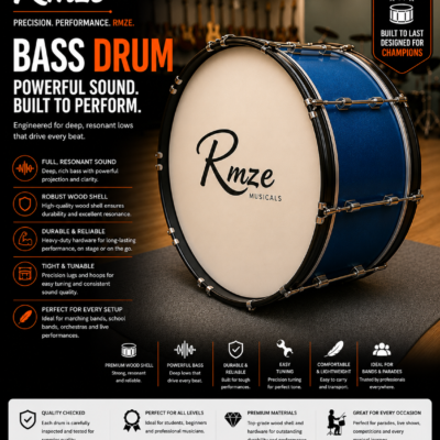 Rmze premium blue bass drum with robust wood shell and heavy duty hardware