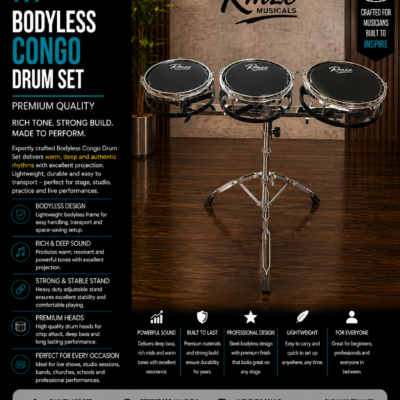 Rmze 3-piece bodyless Congo drum set with premium drum heads and adjustable metal stand