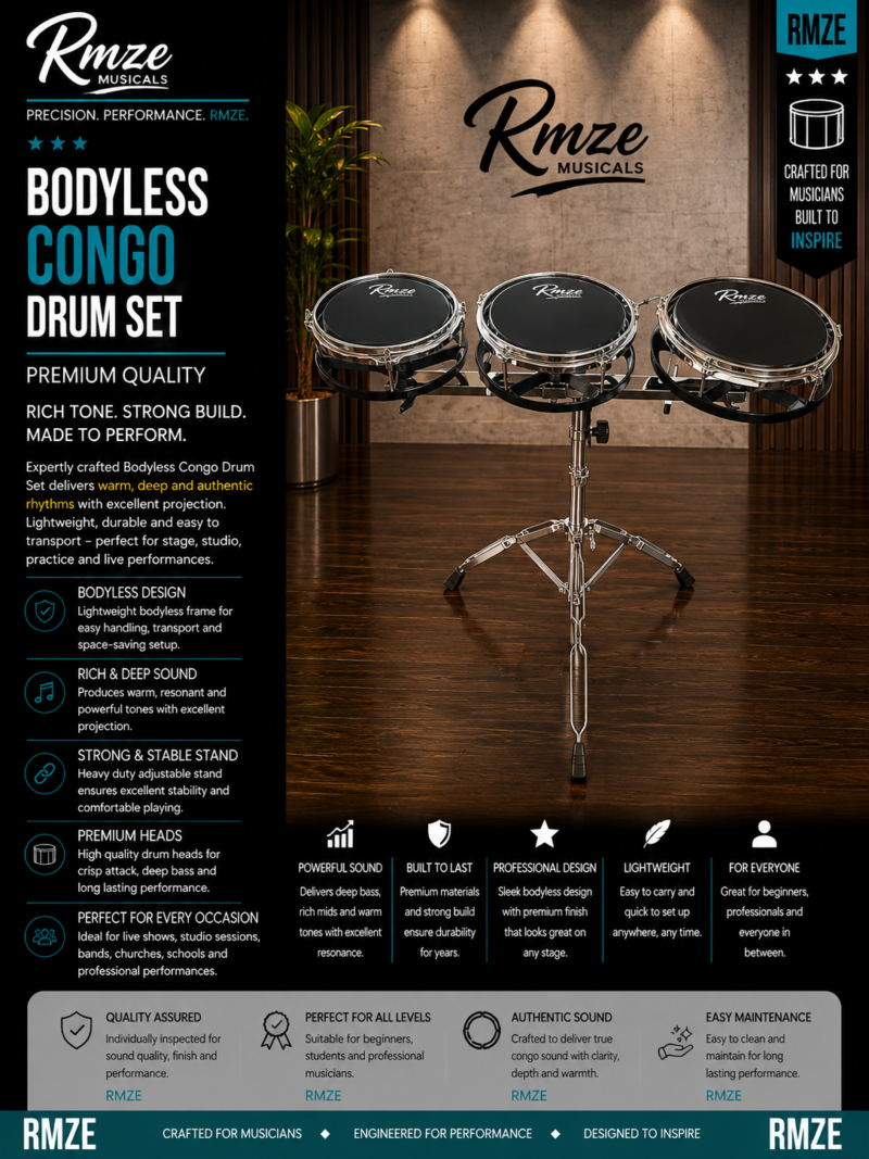 Rmze 3-piece bodyless Congo drum set with premium drum heads and adjustable metal stand