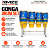 RMZE 4-piece blue and yellow conga drum set with stand for schools bands and events