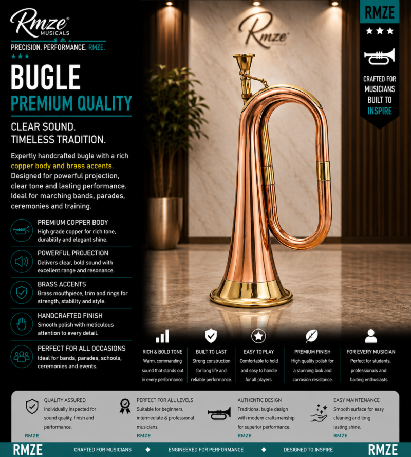 Rmze premium copper bugle with polished finish and brass accents