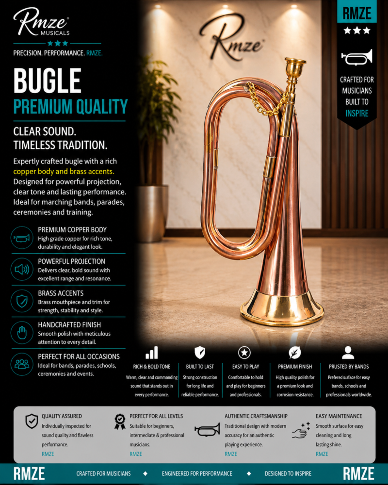 Rmze premium copper bugle with polished finish and brass accents