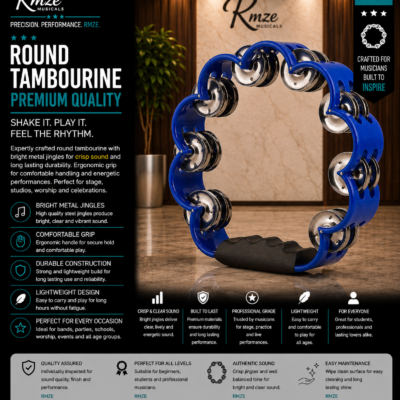 Rmze blue round tambourine with metal jingles