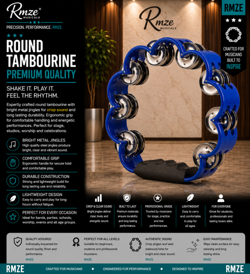 Rmze blue round tambourine with metal jingles
