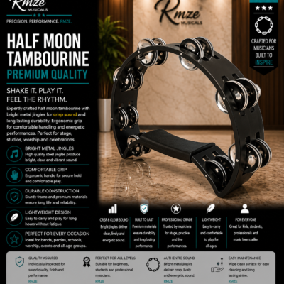 Rmze black half moon tambourine with metal jingles