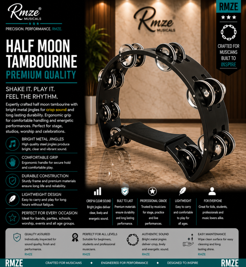 Rmze black half moon tambourine with metal jingles