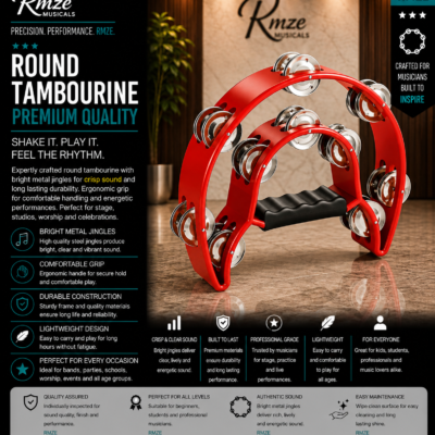 Rmze red half round tambourine with metal jingles