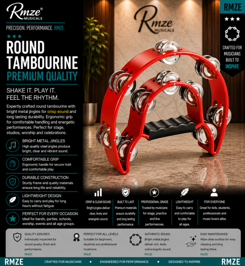 Rmze red half round tambourine with metal jingles