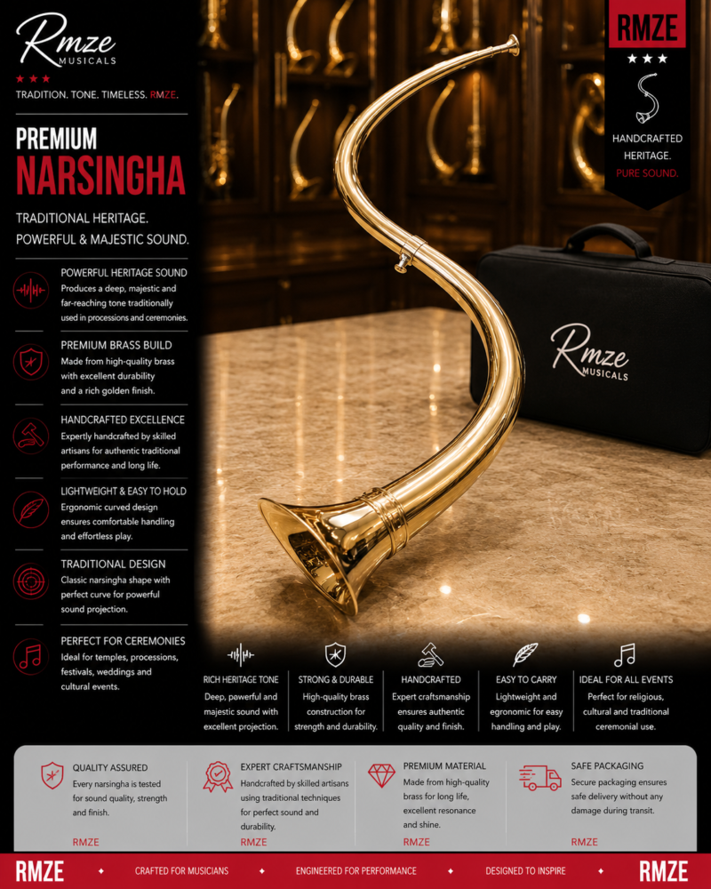 RMZE Premium Narsingha traditional curved brass Indian musical instrument