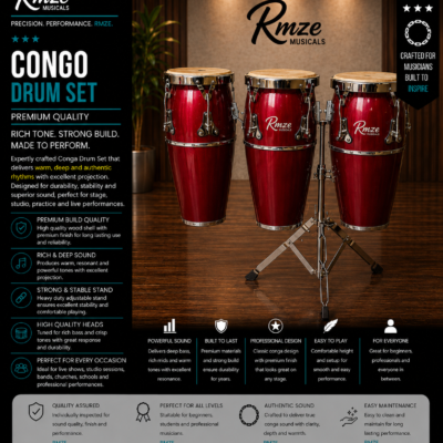 Rmze 3-piece red wooden Congo drum set with heavy-duty adjustable stand