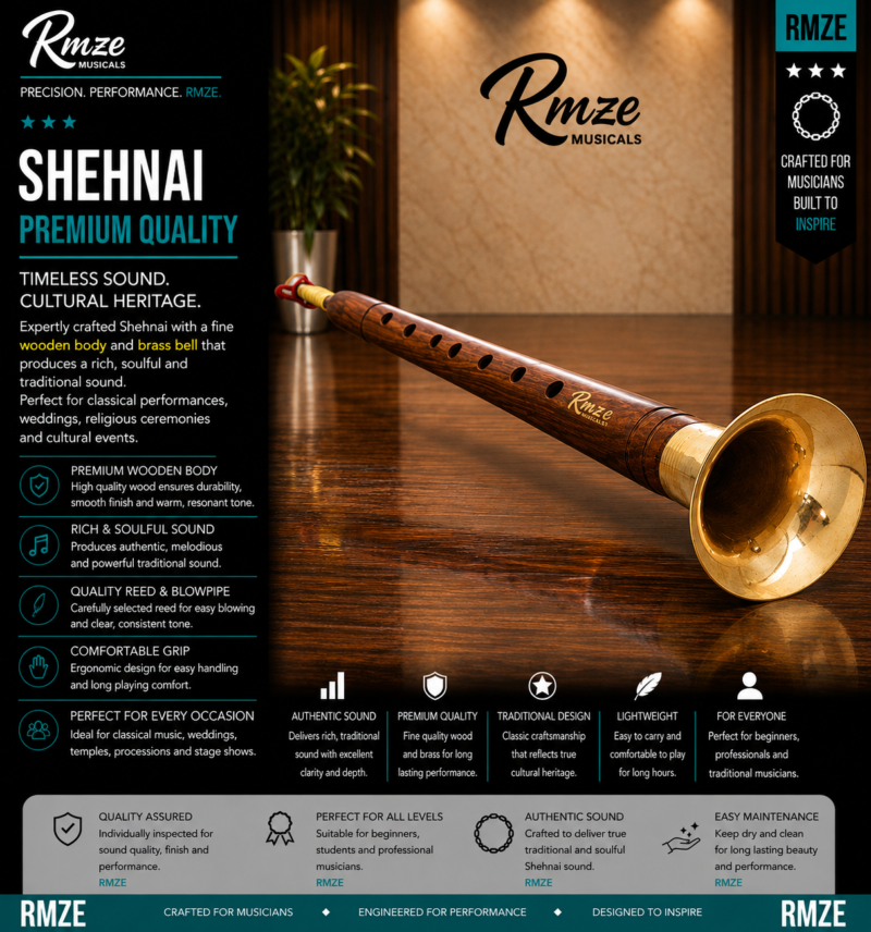 Rmze traditional Shehnai with wooden body and brass bell