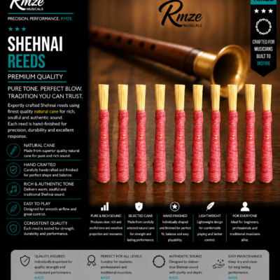 Rmze natural cane Shehnai reeds with hand-finished red thread wrapping