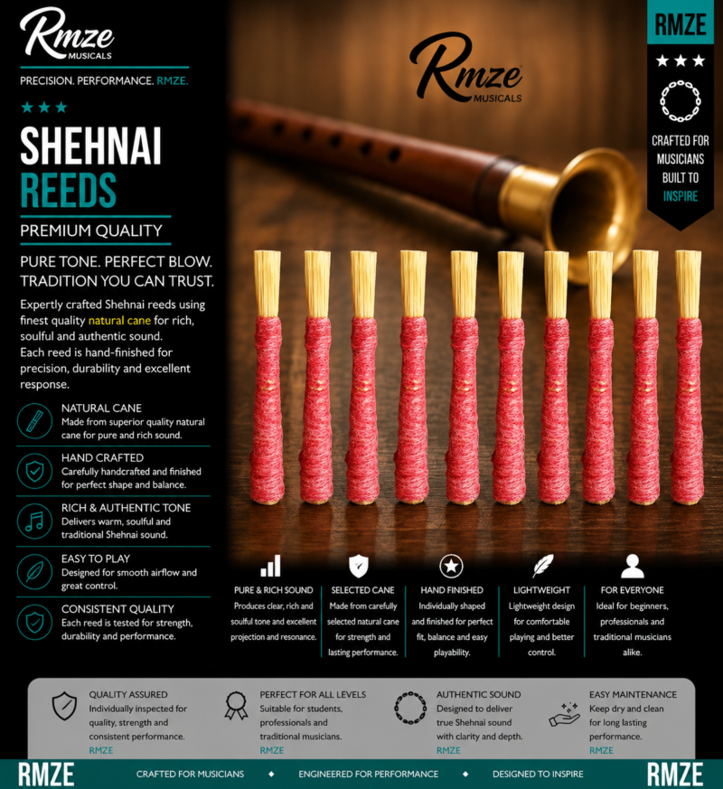 Rmze natural cane Shehnai reeds with hand-finished red thread wrapping