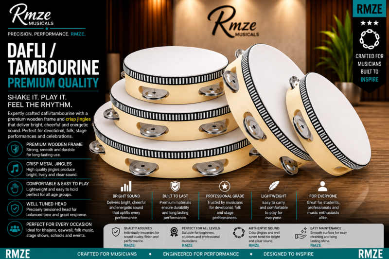 Rmze wooden dafli tambourine set with metal jingles