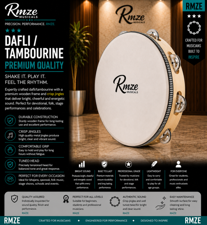 Rmze wooden dafli tambourine with metal jingles