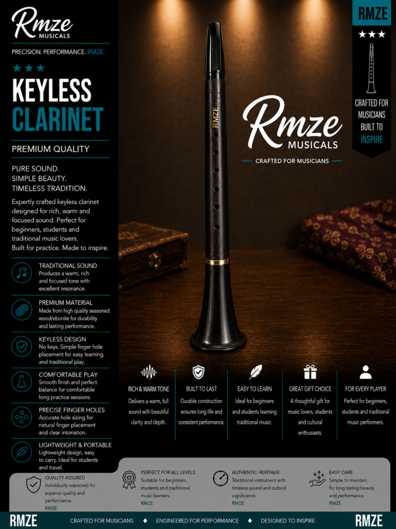 Rmze premium keyless clarinet with traditional finger-hole design