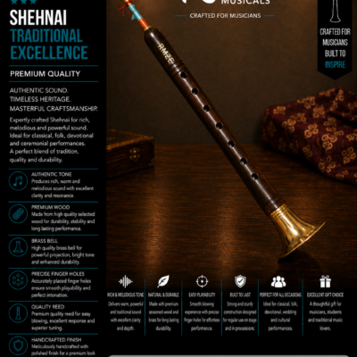Rmze premium wooden Shehnai with brass bell and quality reed